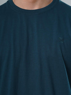 Dark Turquoise Plain Half Sleeves Men’s Round Neck T-Shirt (TEE-110)