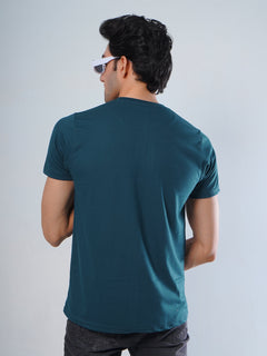 Dark Turquoise Plain Half Sleeves Men’s Round Neck T-Shirt (TEE-110)