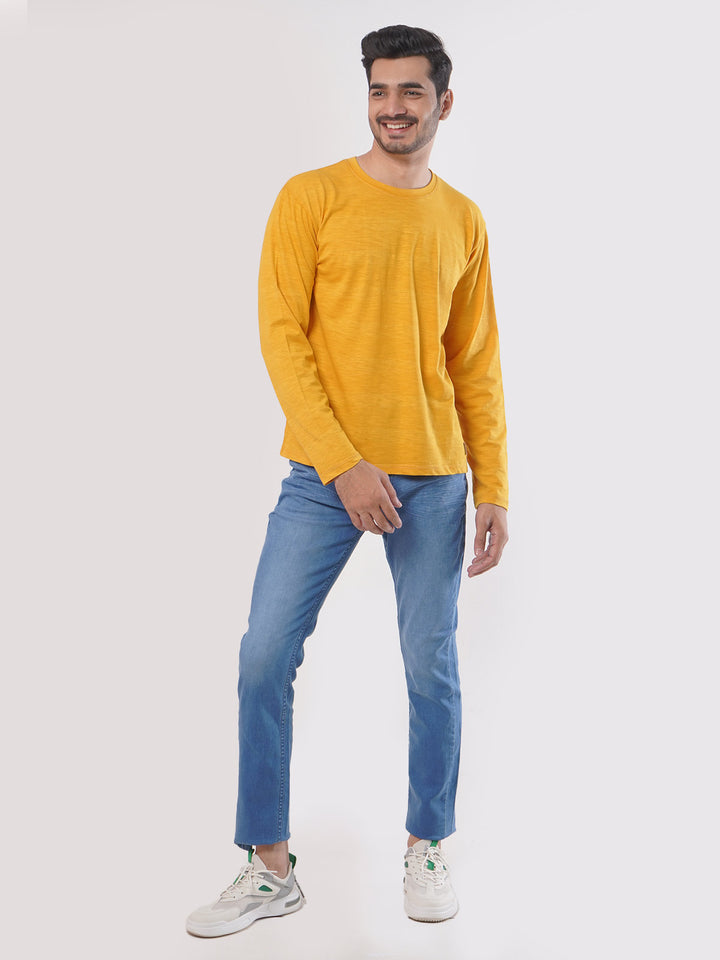 Yellow Self Full Sleeves Men’s Round Neck T-Shirt (TEE-73)