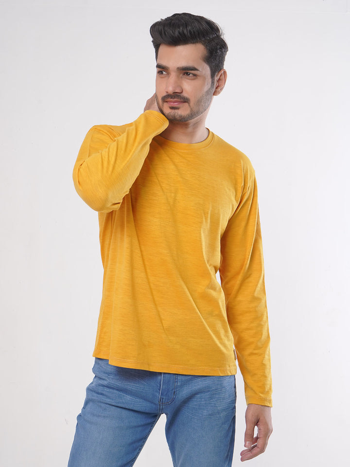 Yellow Self Full Sleeves Men’s Round Neck T-Shirt (TEE-73)