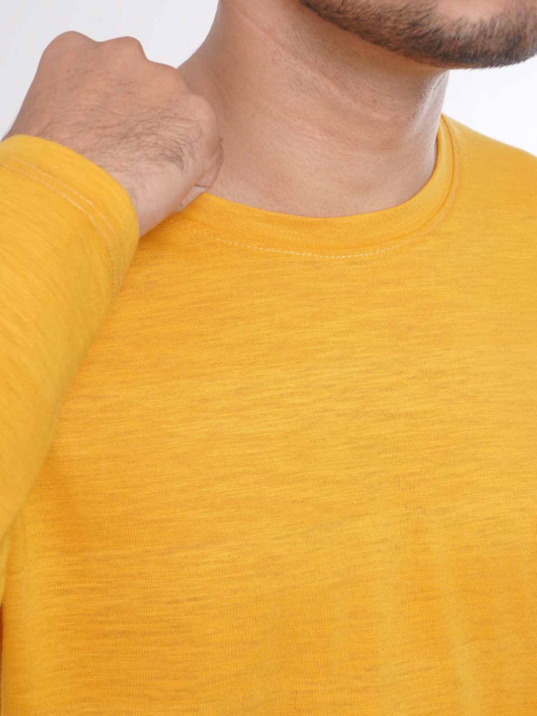 Yellow Self Full Sleeves Men’s Round Neck T-Shirt (TEE-73)