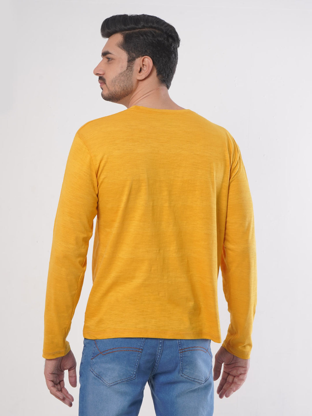 Yellow Self Full Sleeves Men’s Round Neck T-Shirt (TEE-73)