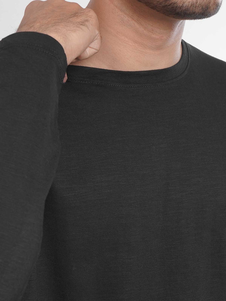 Black Plain Full Sleeves Men’s Round Neck T-Shirt (TEE-74)