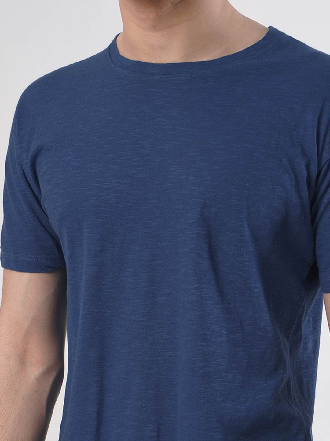 Dark Blue Self Half Sleeves Men’s Round Neck T-Shirt (TEE-75)