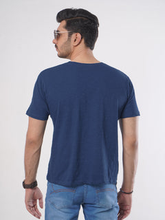 Dark Blue Self Half Sleeves Men’s Round Neck T-Shirt (TEE-75)