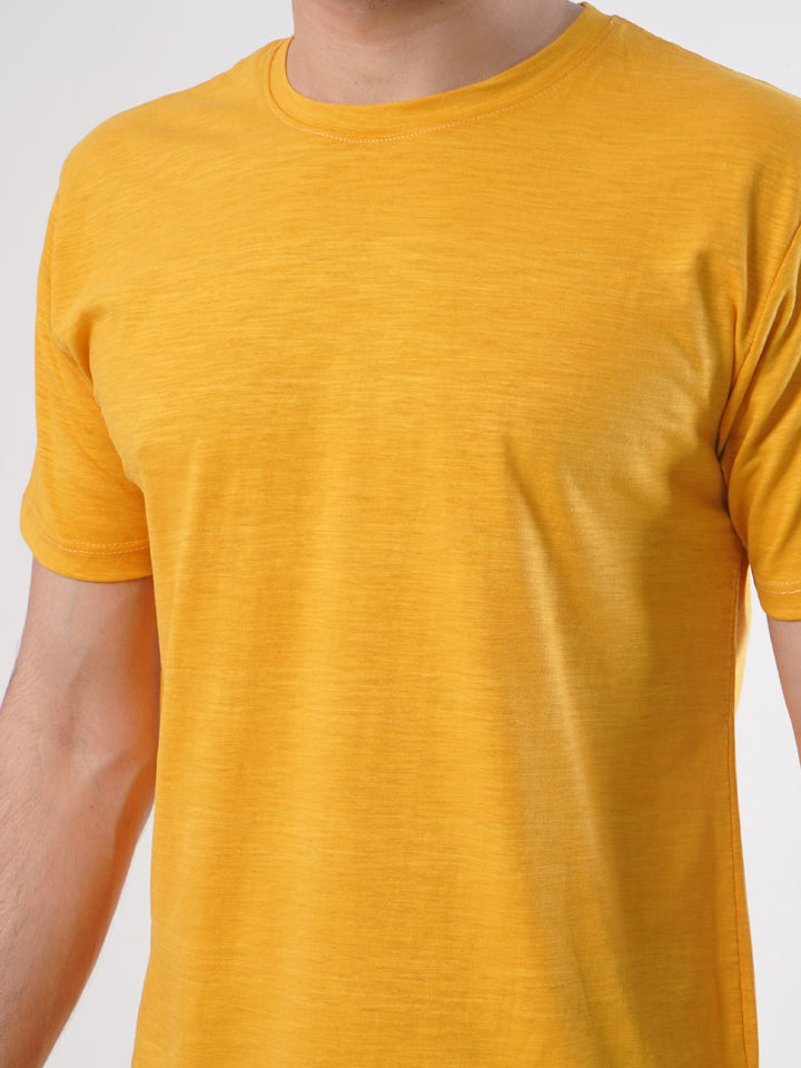 Yellow Self Half Sleeves Men’s Round Neck T-Shirt (TEE-76)