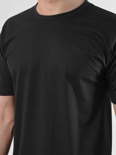 Black Plain Half Sleeves Men’s Round Neck T-Shirt (TEE-77)