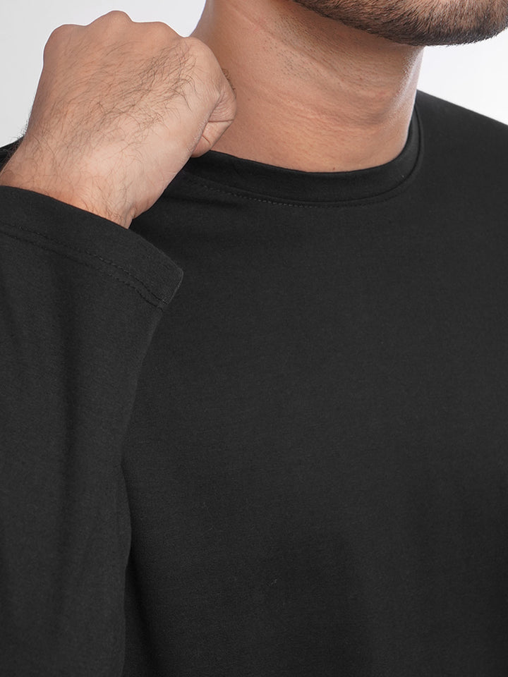 Black Plain Full Sleeves Men’s Round Neck T-Shirt (TEE-79)