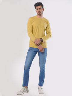 Mustard Plain Full Sleeves Men’s Round Neck T-Shirt (TEE-80)