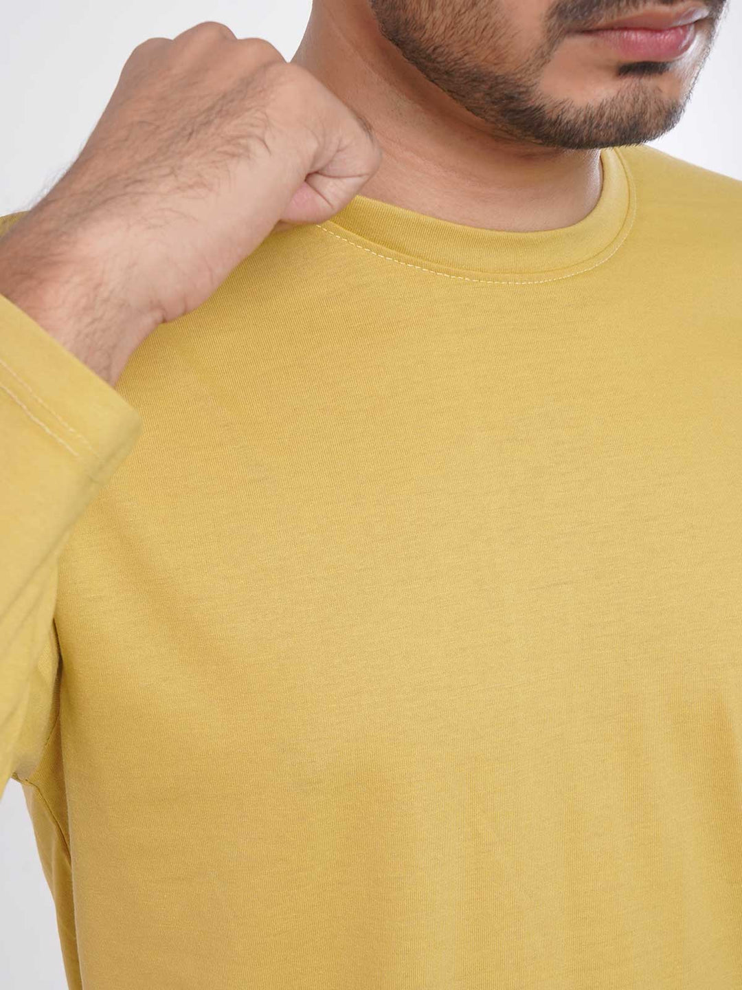 Mustard Plain Full Sleeves Men’s Round Neck T-Shirt (TEE-80)