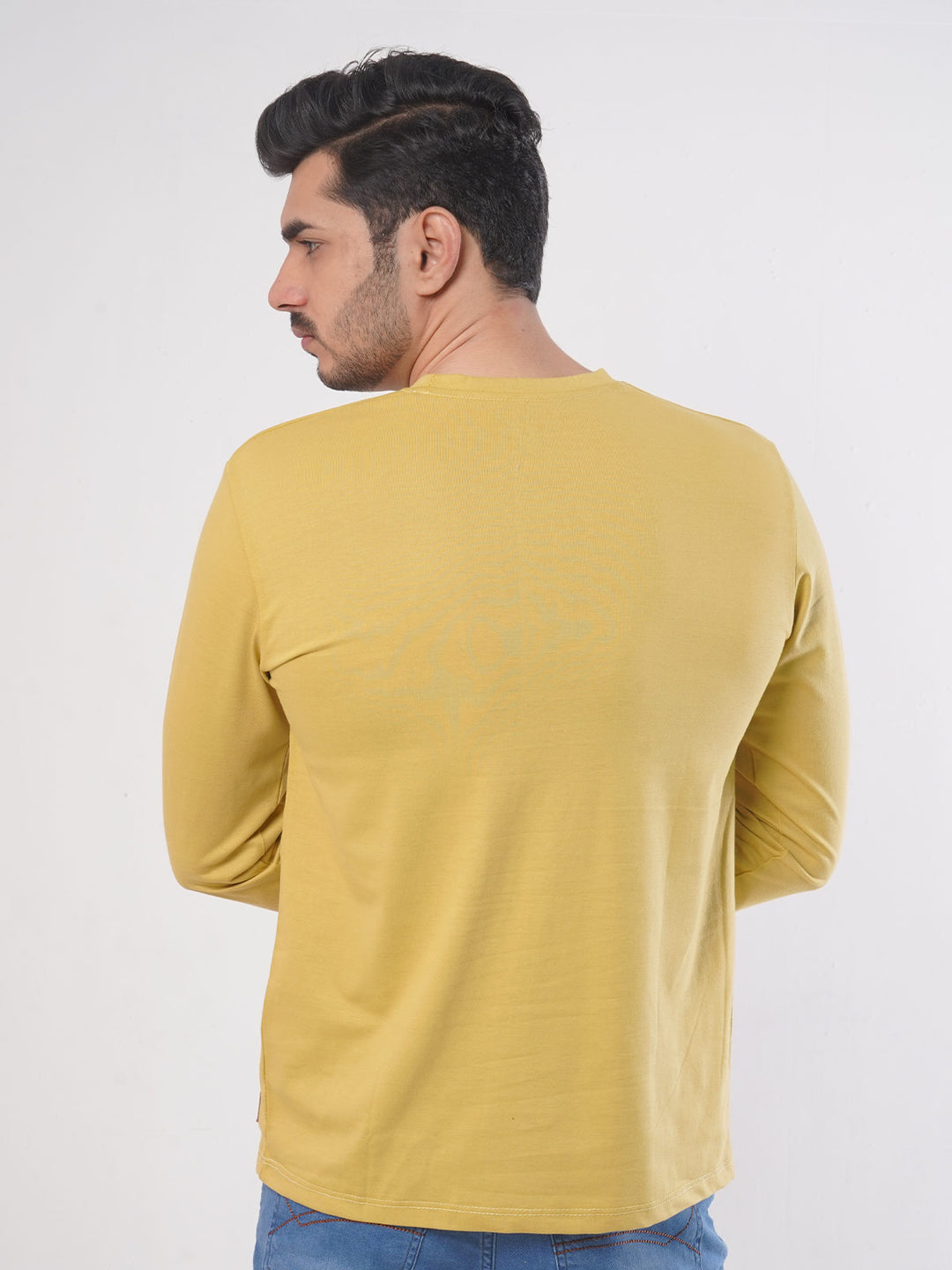 Mustard Plain Full Sleeves Men’s Round Neck T-Shirt (TEE-80)