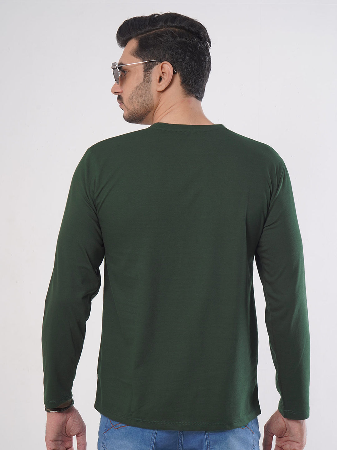 Dark Green Plain Full Sleeves Men’s Round Neck T-Shirt (TEE-81)