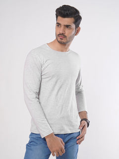 Haider Grey Self Full Sleeves Men’s Round Neck T-Shirt (TEE-82)