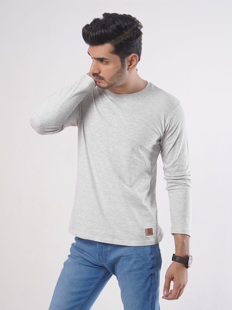 Haider Grey Self Full Sleeves Men’s Round Neck T-Shirt (TEE-82)