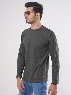 Dark Grey Plain Full Sleeves Men’s Round Neck T-Shirt (TEE-85)