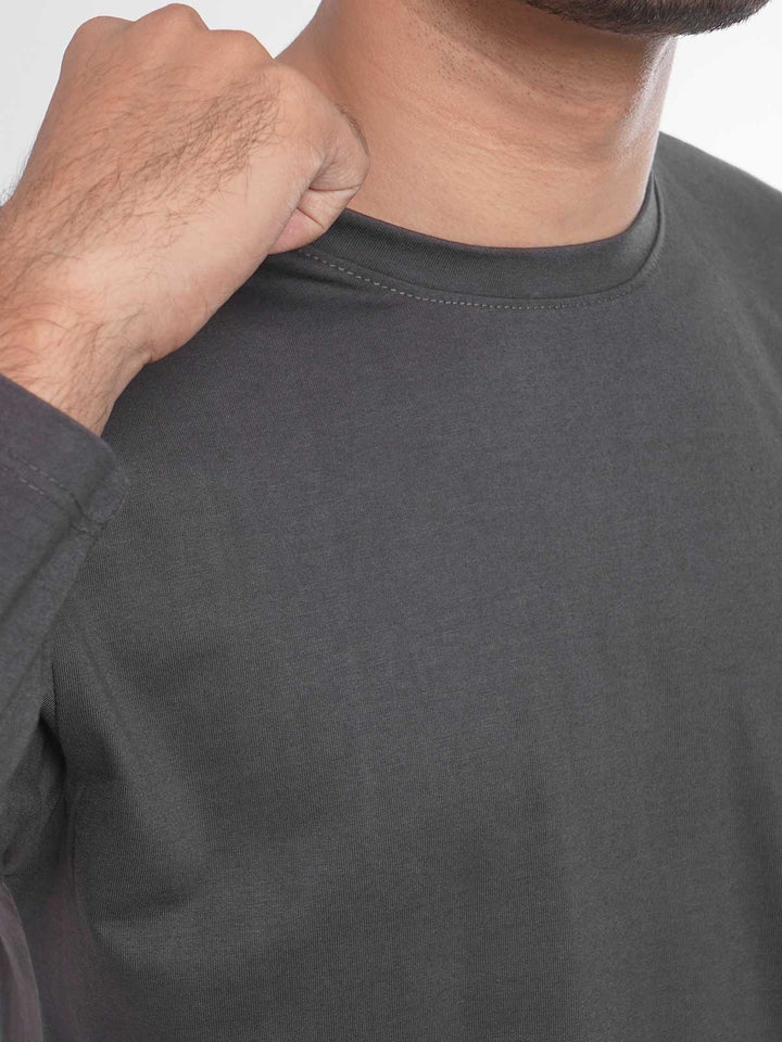 Dark Grey Plain Full Sleeves Men’s Round Neck T-Shirt (TEE-85)