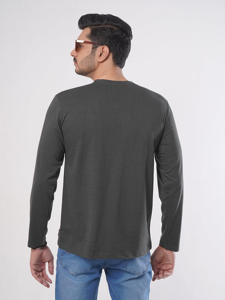 Dark Grey Plain Full Sleeves Men’s Round Neck T-Shirt (TEE-85)