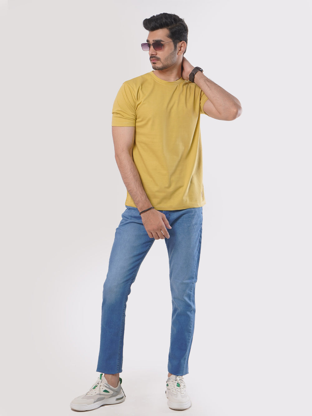 Mustard Plain Half Sleeves Men’s Round Neck T-Shirt (TEE-88)