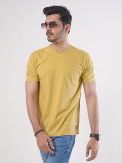 Mustard Plain Half Sleeves Men’s Round Neck T-Shirt (TEE-88)