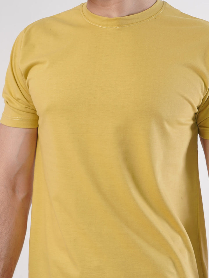 Mustard Plain Half Sleeves Men’s Round Neck T-Shirt (TEE-88)