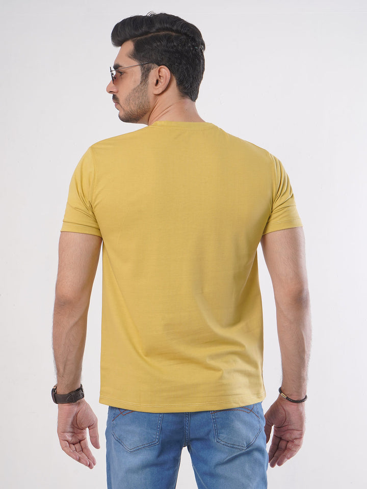 Mustard Plain Half Sleeves Men’s Round Neck T-Shirt (TEE-88)