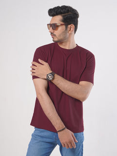 Maroon Plain Half Sleeves Men’s Round Neck T-Shirt (TEE-89)