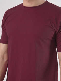 Maroon Plain Half Sleeves Men’s Round Neck T-Shirt (TEE-89)