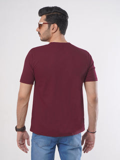 Maroon Plain Half Sleeves Men’s Round Neck T-Shirt (TEE-89)