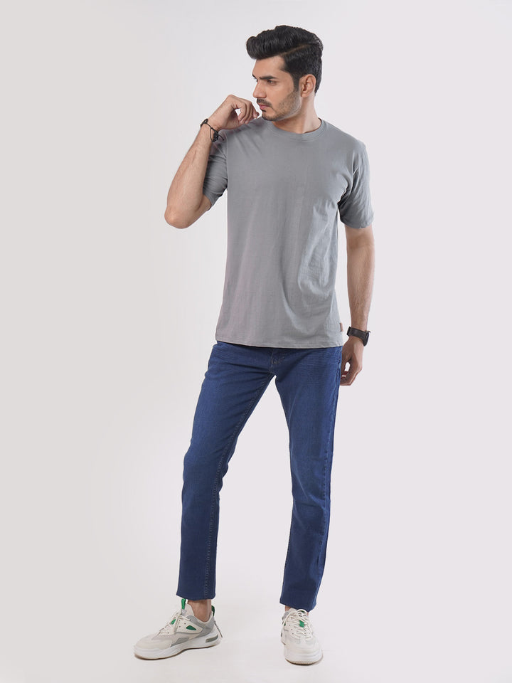 Grey Plain Half Sleeves Men’s Round Neck T-Shirt (TEE-90)