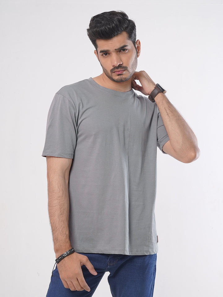 Grey Plain Half Sleeves Men’s Round Neck T-Shirt (TEE-90)