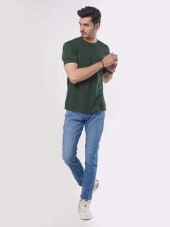 Dark Green Plain Half Sleeves Men’s Round Neck T-Shirt (TEE-91)