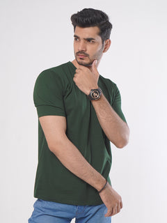 Dark Green Plain Half Sleeves Men’s Round Neck T-Shirt (TEE-91)