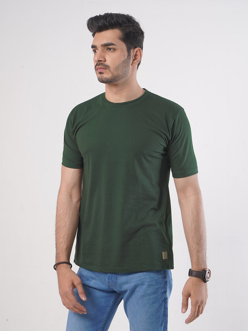 Dark Green Plain Half Sleeves Men’s Round Neck T-Shirt (TEE-91)