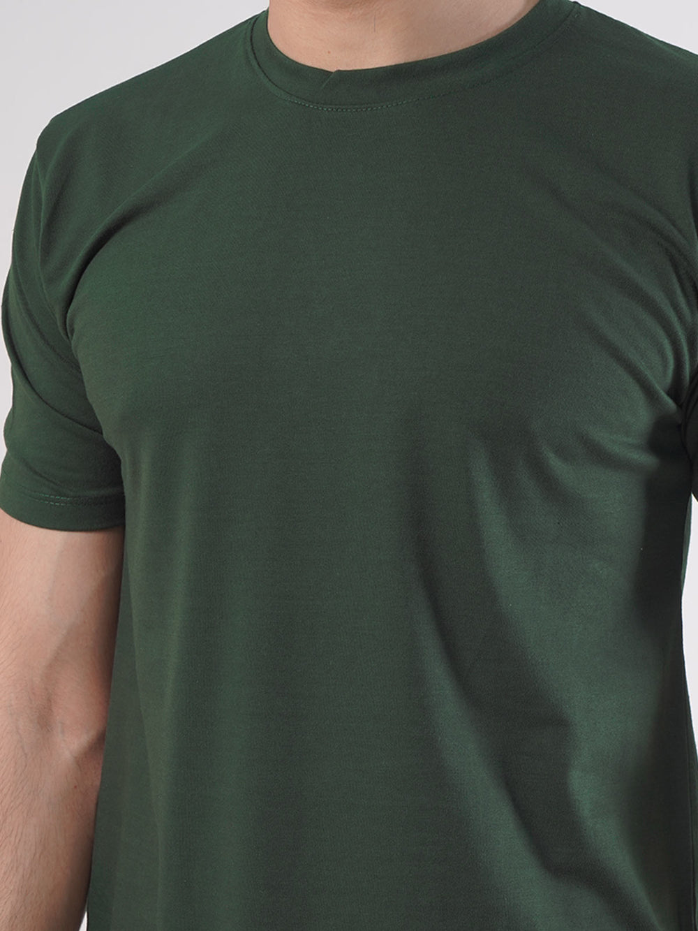 Dark Green Plain Half Sleeves Men’s Round Neck T-Shirt (TEE-91)