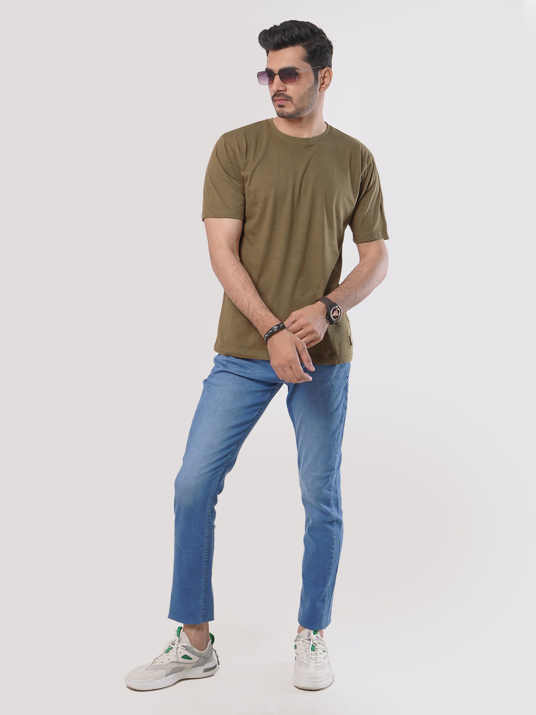 Brown Plain Half Sleeves Men’s Round Neck T-Shirt (TEE-93)