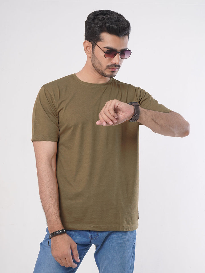 Brown Plain Half Sleeves Men’s Round Neck T-Shirt (TEE-93)