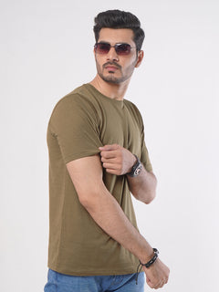 Brown Plain Half Sleeves Men’s Round Neck T-Shirt (TEE-93)