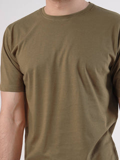 Brown Plain Half Sleeves Men’s Round Neck T-Shirt (TEE-93)