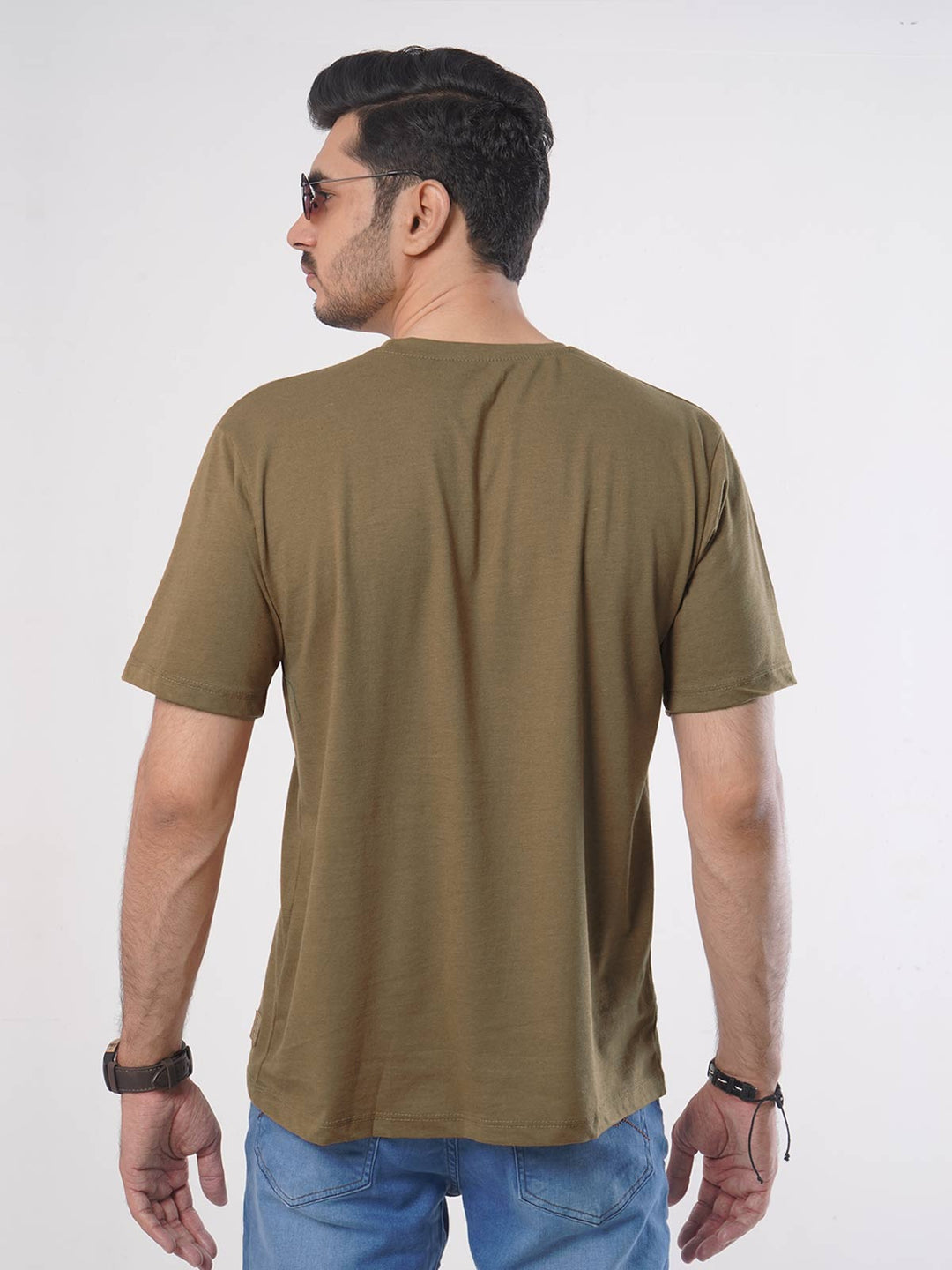 Brown Plain Half Sleeves Men’s Round Neck T-Shirt (TEE-93)