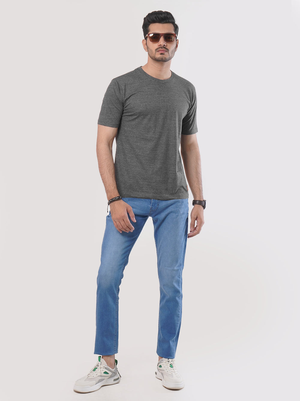 Dark Grey Self Half Sleeves Men’s Round Neck T-Shirt (TEE-94)