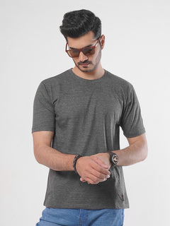 Dark Grey Self Half Sleeves Men’s Round Neck T-Shirt (TEE-94)