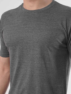 Dark Grey Self Half Sleeves Men’s Round Neck T-Shirt (TEE-94)