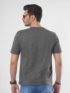 Dark Grey Self Half Sleeves Men’s Round Neck T-Shirt (TEE-94)