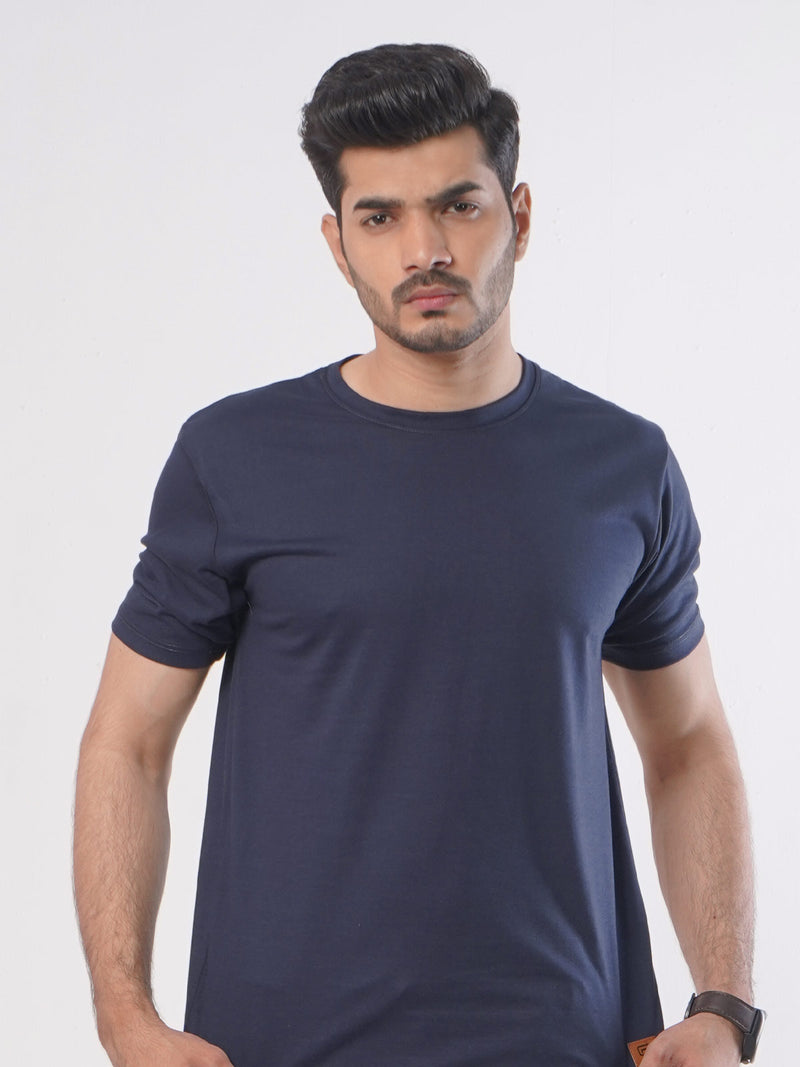 Navy Blue Plain Half Sleeves Men’s Round Neck T-Shirt (TEE-95)