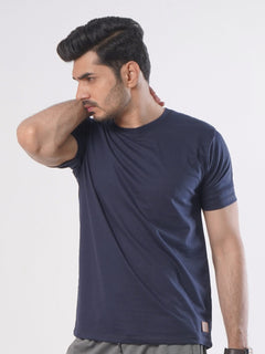 Navy Blue Plain Half Sleeves Men’s Round Neck T-Shirt (TEE-95)