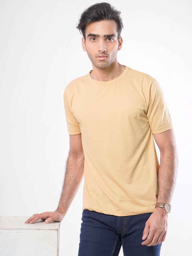 Yellow Plain Half Sleeves Men’s Round Neck T-Shirt (TEE-58)