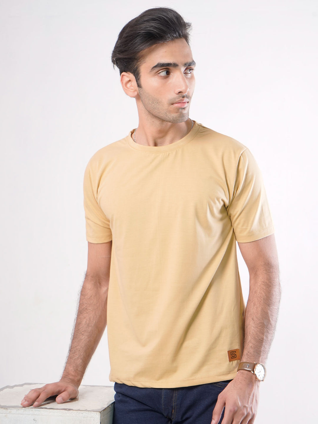 Yellow Plain Half Sleeves Men’s Round Neck T-Shirt (TEE-58)