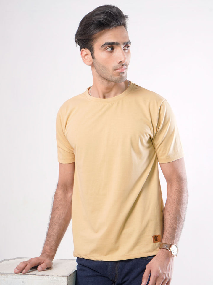 Yellow Plain Half Sleeves Men’s Round Neck T-Shirt (TEE-58)