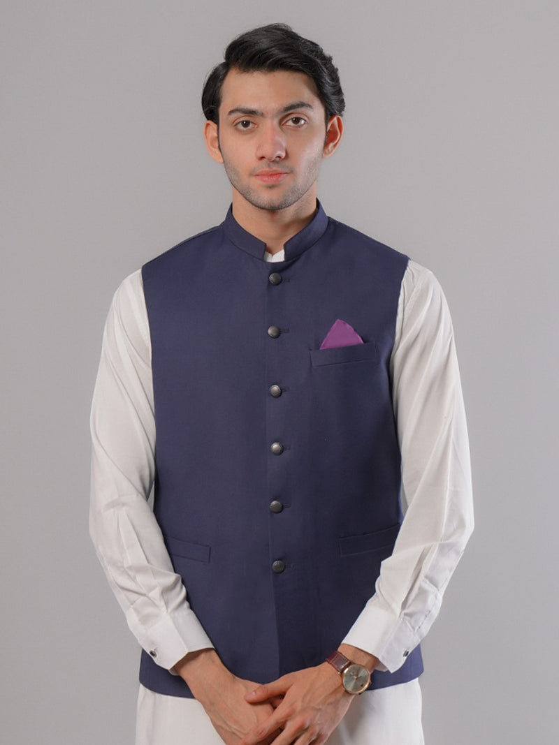 Dark Blue Plain Exclusive Range Tropical Formal Waist Coat (WC-161)