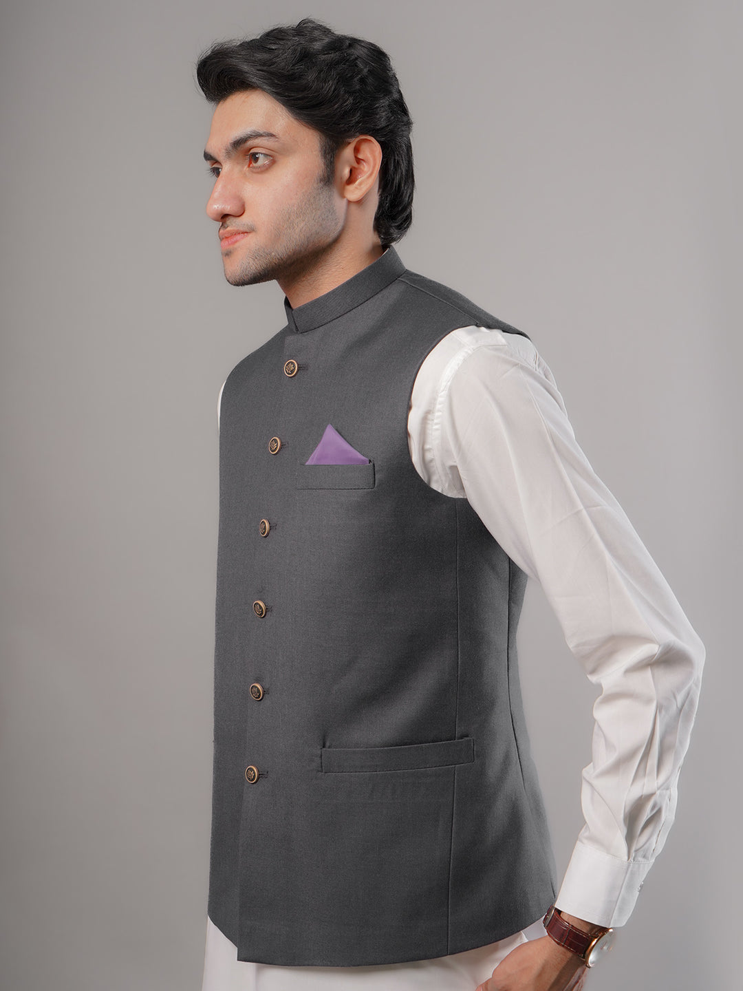 Dark Grey Self Exclusive Range Tropical Formal Waist Coat (WC-162)